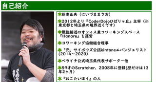 򣨤ˤŤޤޤ


2012꡺CoderDojoҤФף
|ȈhξǤ


סӽΥե楳`󥰥ک`
Hanare\


`󥰅fPM


ԪܥJkintoneХ󥸥ꥹ
(2014?2020


ڥ饤ʽhݩ``


59ŤScratcher2008˵h(s13
2£


ͤۤ
ԼB
 
