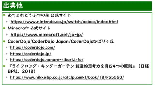 
Ĥޤɤ֤Ĥɭ ʽ


https://www.nintendo.co.jp/switch/acbaa/index.html


Minecraft ʽ


https://www.minecraft.net/ja-jp/


CoderDojo/CoderDojo Japan/CoderDojoҤФ


https://coderdojo.com/


https://coderdojo.jp/


https://coderdojo.hanare-hibari.info/


饤ե?``ƥ ˼4ĤԭtսU
BP硢2018


https://www.nikkeibp.co.jp/atclpubmkt/book/18/P55550/
 