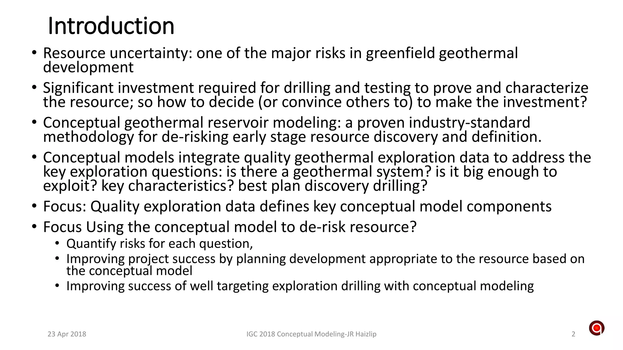 B3 - Geothermal Project Risk Management Using Conceptual Reservoir ...