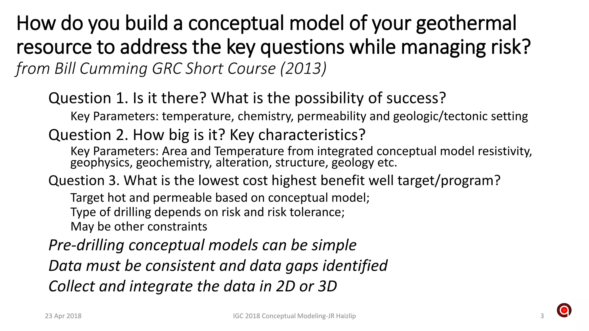 B3 - Geothermal Project Risk Management Using Conceptual Reservoir ...
