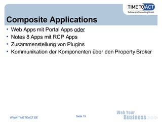 Composite Applications Web Apps mit Portal Apps  oder Notes 8 Apps mit RCP Apps Zusammenstellung von Plugins Kommunikation der Komponenten über den Property Broker 