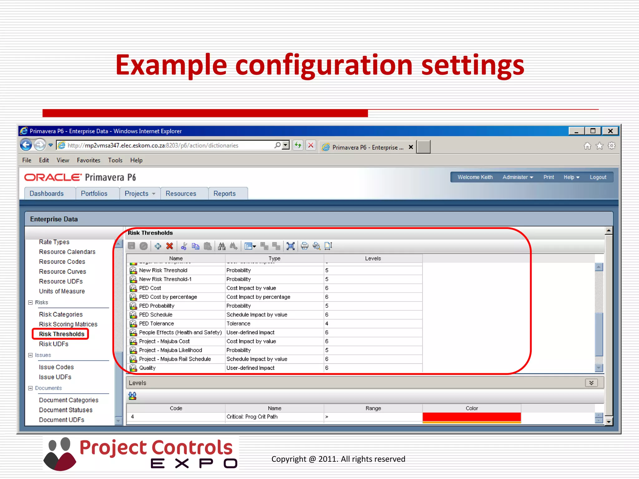 Copyright @ 2011. All rights reserved
Example configuration settings
 
