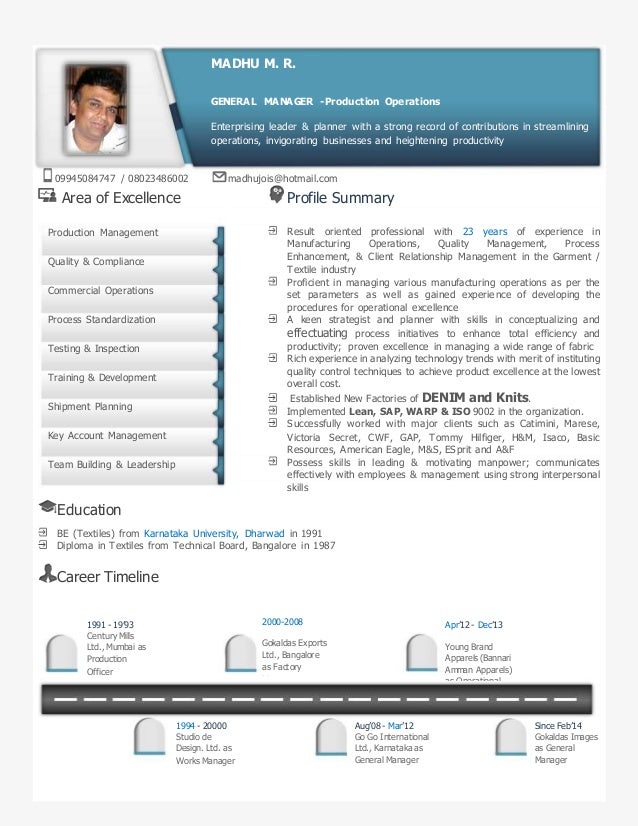 gm resume madhu manufacturing general manager resumes