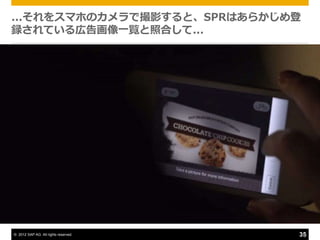 ...それをスマホのカメラで撮影すると、SPRはあらかじめ登
録されている広告画像一覧と照合して...




© 2012 SAP AG. All rights reserved.   35
 