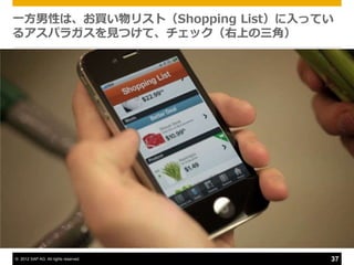 一方男性は、お買い物リスト（Shopping List）に入ってい
るゕスパラガスを見つけて、チェック（右上の三角）




© 2012 SAP AG. All rights reserved.   37
 