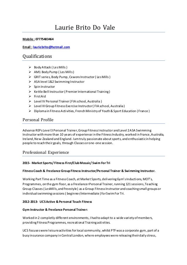 2016 cv fitness cv for gym instructor