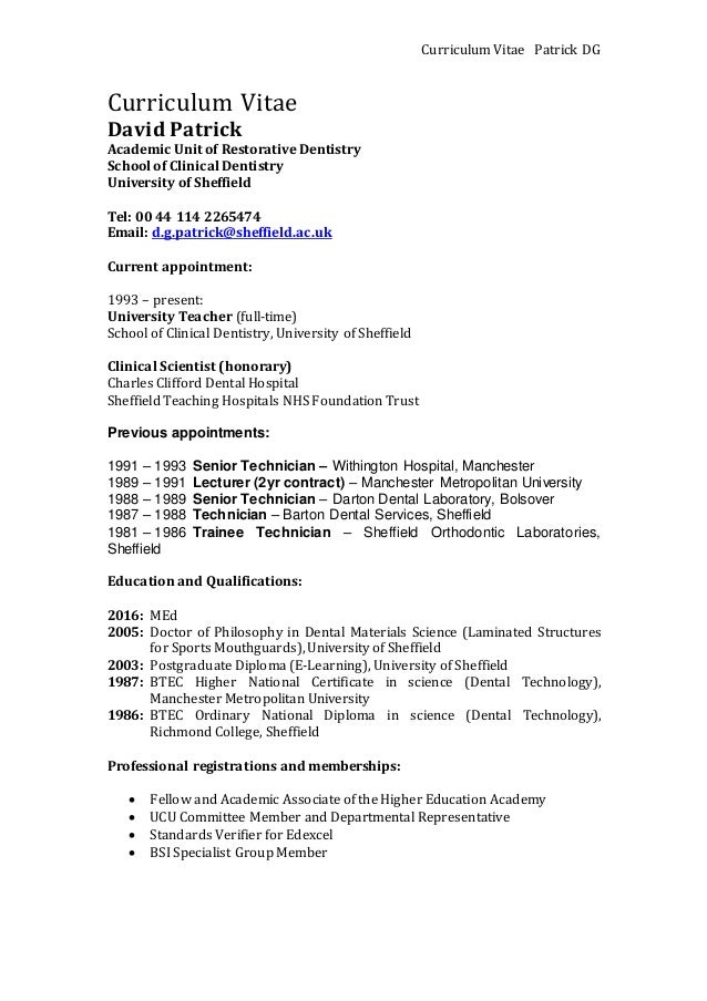 dental curriculum vitae