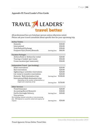 P a g e | 66
Concordia University December 2014
Travel Agencies Versus Online Travel Sites
Appendix D) Travel Leader’s Pri...