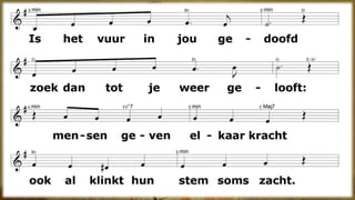 Als je alle hoop verliest
en de kou je hart bevriest,
als de kilte je doordringt,
als cynisme je omringt
Fluisterdan datje gelooft
in een nieuwbegin;
dat Hij weergeborenwordt,
ergensdichtbij alseen kind.
Is het vuur in jou gedoofd
zoek dan tot je weer gelooft
mensen geven elkaar kracht:
ook al klinkt hun stem soms zacht.
Warmte, licht, geborgenheid,
tafels vol gezelligheid,
kerstmis dat zit binnenin:
in een hemels nieuw begin!w
 