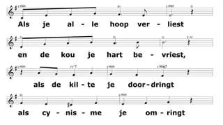 Als je alle hoop verliest
en de kou je hart bevriest,
als de kilte je doordringt,
als cynisme je omringt
Fluisterdan datje gelooft
in een nieuwbegin;
dat Hij weergeborenwordt,
ergensdichtbij alseen kind.
Is het vuur in jou gedoofd
zoek dan tot je weer gelooft
mensen geven elkaar kracht:
ook al klinkt hun stem soms zacht.
Warmte, licht, geborgenheid,
tafels vol gezelligheid,
kerstmis dat zit binnenin:
in een hemels nieuw begin!w
 