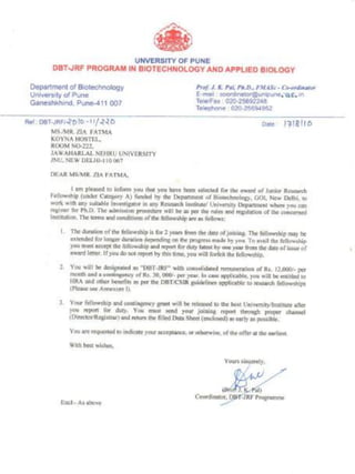 DBT-JRF Certificate