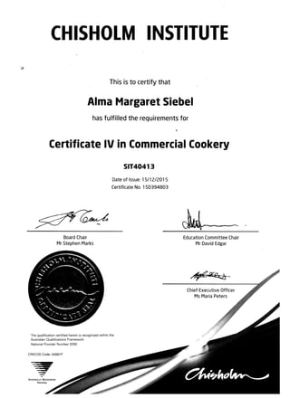 Cert IV Commercial Cookery