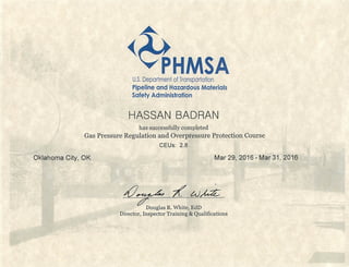 PHMSA Official Certificate PL1255 Gas Regulation