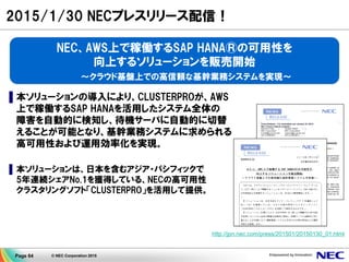 6. SAP Business suite powered by
SAP HANA high availability with
CLUSTERPRO on AWS
© NEC Corporation 2015Page 64
 