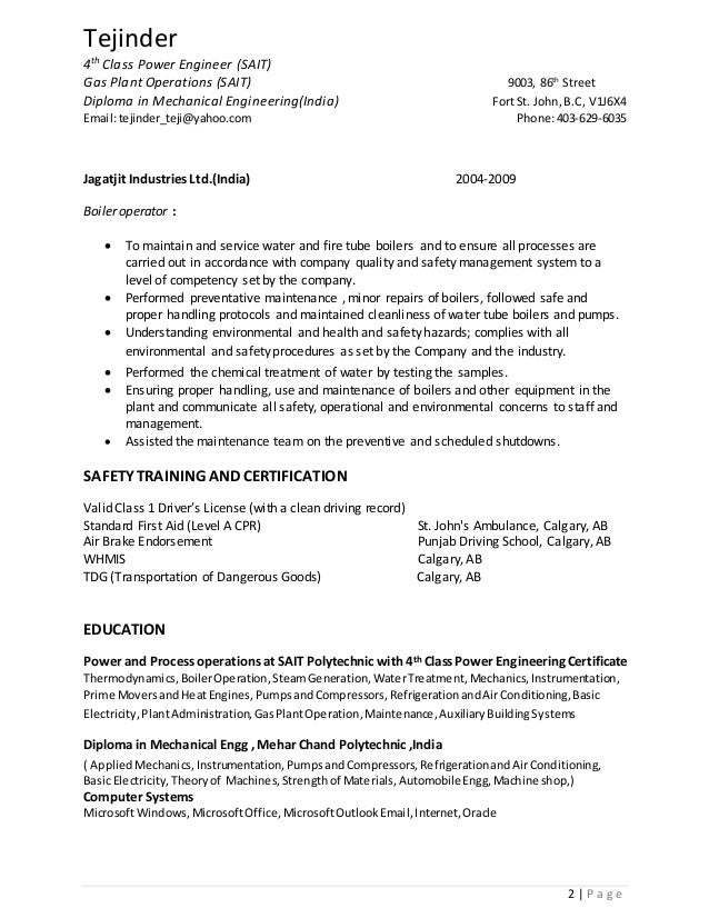 power engineer resumes