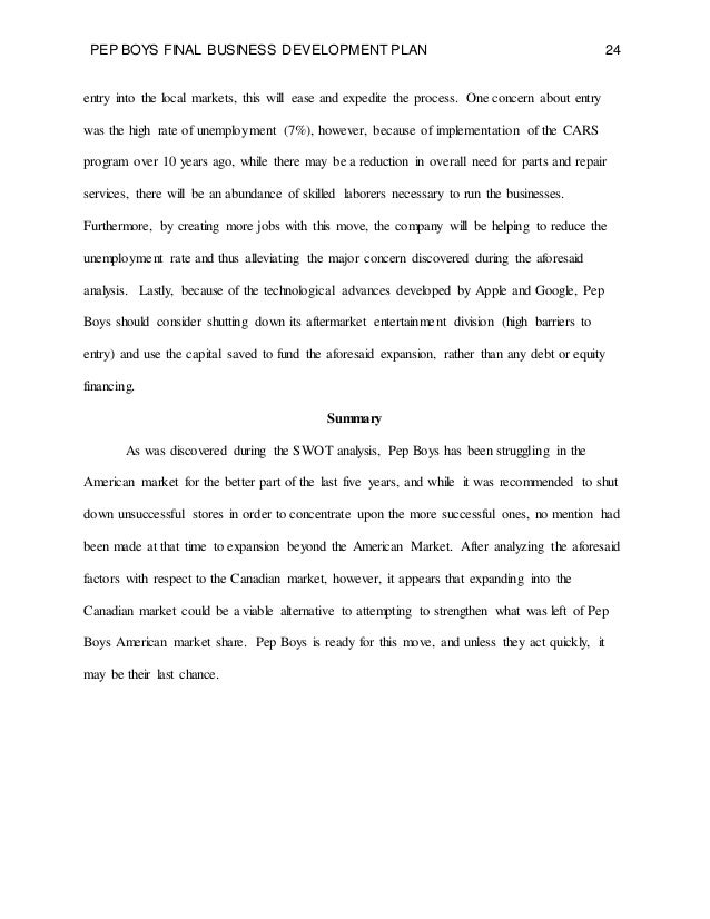 Pep Boys Business Development Plan