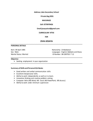 Zim Cv.pdf ZIVAI JOSAYA CV | DOCX