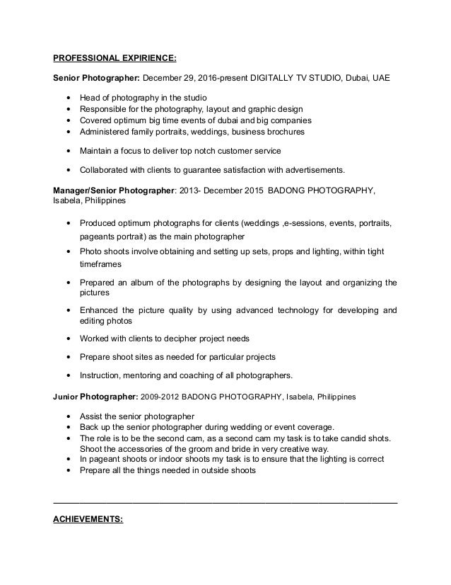 Photographer Resume image titled create a photography resume step 8 Photographer Resume Photographer Resume wedding photography resume samples photographer resumes free sample example format freelance pho Photographer Resume