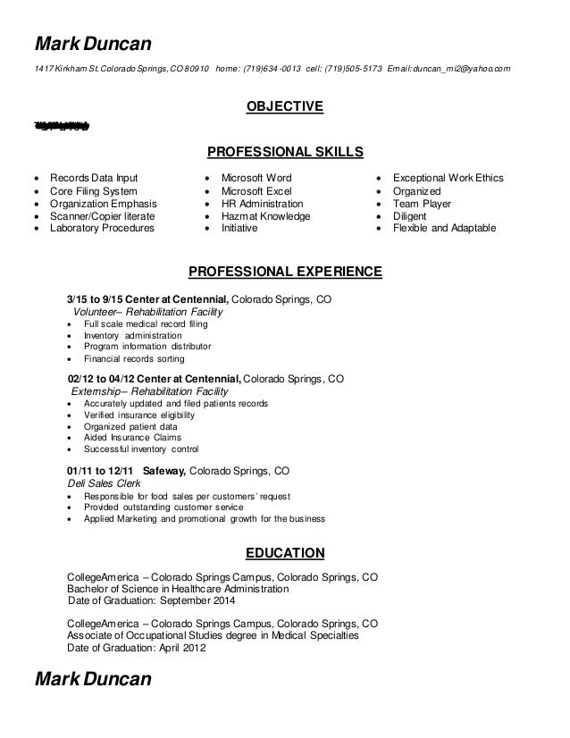 completed admin resume medical records clerk inventory control clerk resume