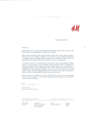 Reference letter.H&M