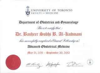 Advanced Obstetrics Fellowship certificate