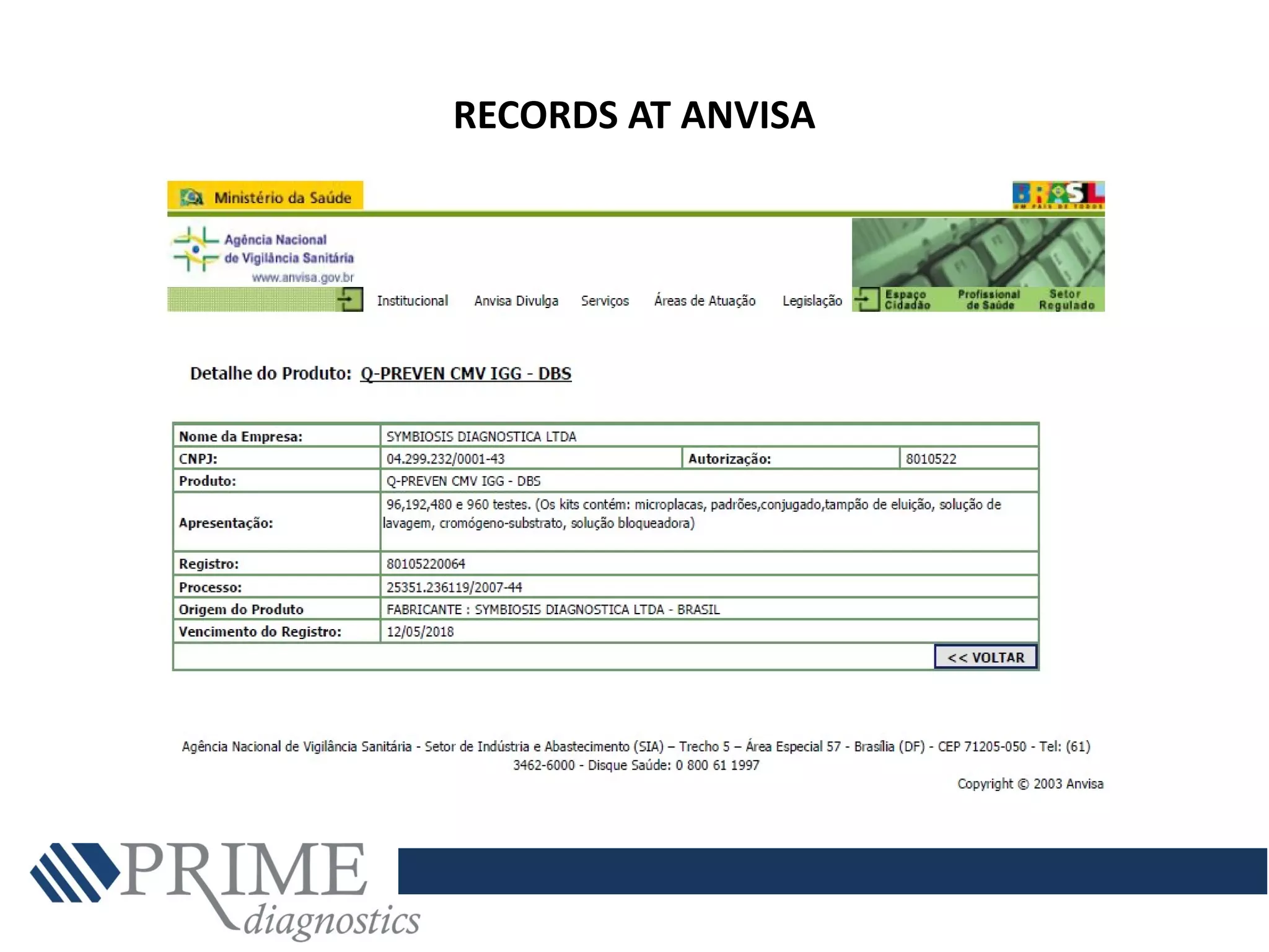RECORDS AT ANVISA
 