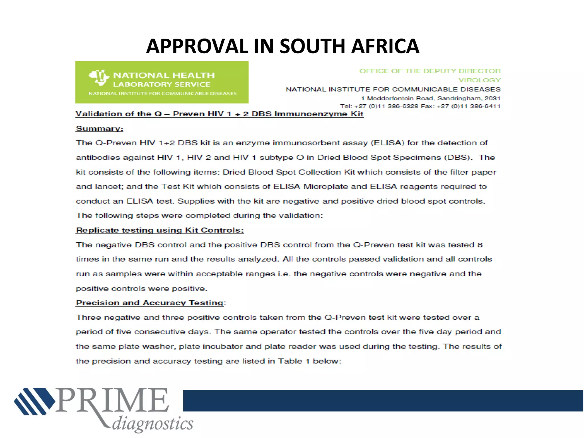 APPROVAL IN SOUTH AFRICA
 