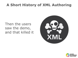 Then the users
saw the demo,
and that killed it
A Short History of XML Authoring
 
