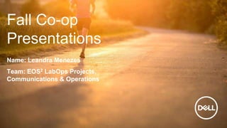 Fall Co-op
Presentations
Name: Leandra Menezes
Team: EOS2 LabOps Projects,
Communications & Operations
 