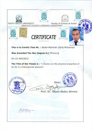 M.Sc Certificate