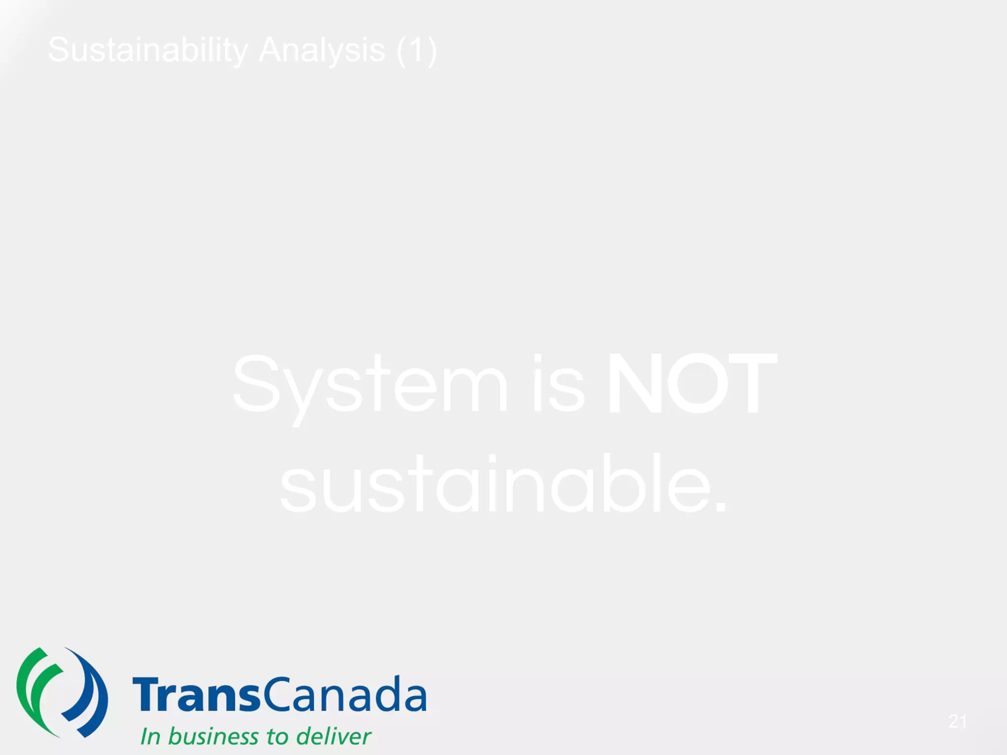 System is NOT
sustainable.
Sustainability Analysis (1)
21
 
