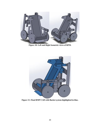 20
Figure 10: Left and Right Isometric views of RPM.
Figure 11: Final RMP CAD with Bucket system highlighted in blue.
 