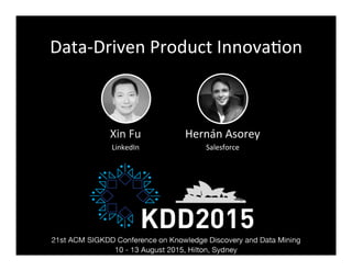 Data-­‐Driven	
  Product	
  Innova1on	
  
Xin	
  Fu	
  
LinkedIn	
  
Hernán	
  Asorey	
  
Salesforce	
  
 