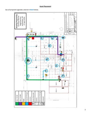5
Asset Placement:
See all proposed upgrades colored in BLUE below.
A0 MDF
Cabinet
14
13
12
10
11
7 6
1
5
28
3
Door 19
4
LINC
Offic
e
DrawingPreparedby:
ChristianWarner
RegalServices
Jamestown,NY
27April2016
Fiber:SC-SM
Fiber:SC-MM
ProposedChanges
Cummins
ElectronicsStorage
Camera
AccessPoint(AP)
Regal
C
Computer
Admi
n
30x30
Office
JCWCorral
Cummins
Screenin
g
Securit
y
4
3
2
RSW2
RSW3
(Upstairs)
RSW5
(Screening)
Repack
A2 IDF
(110
Area)
A1 IDF
(Door 19)
RSW1
Kevin’s
Office
LSW1
LSW2
Cummins
Lexmark
Cummins Minihub
9
 