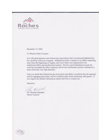 Letter of Reference Roches