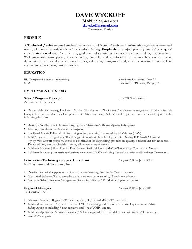 dave wyckoff resume 12 9 15 sales oriented resume