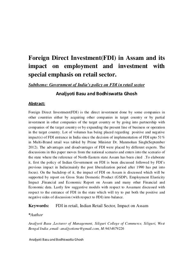Research papers on fdi in service sector