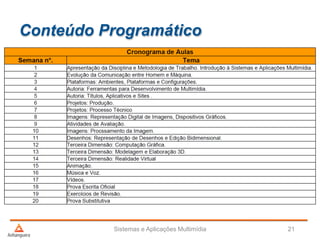 Conteúdo Programático
Sistemas e Aplicações Multimídia 21
 