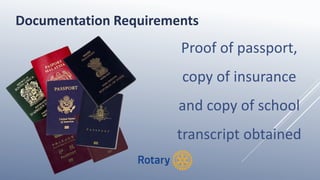 Proof of passport,
copy of insurance
and copy of school
transcript obtained
Documentation Requirements
 