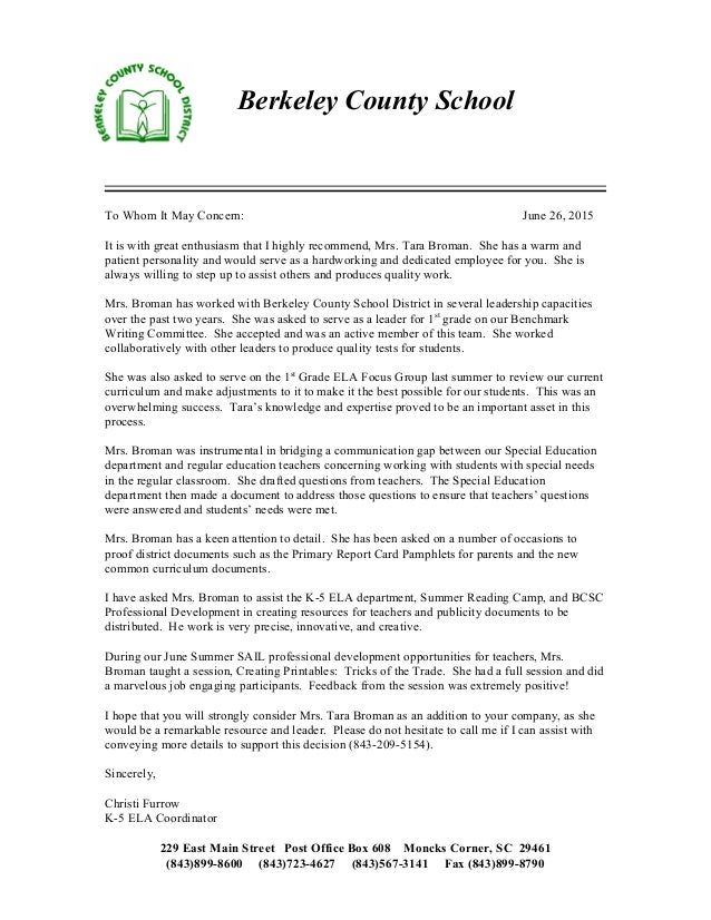 broman reference letter teachers reference letter