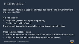 © 2020, Amazon Web Services, Inc. or its Affiliates. All rights reserved.
Internet access
Task network interface is used f...