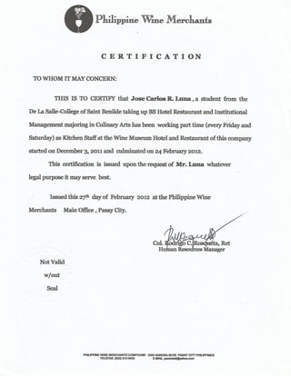 Philippine Wine Merchants Certificate