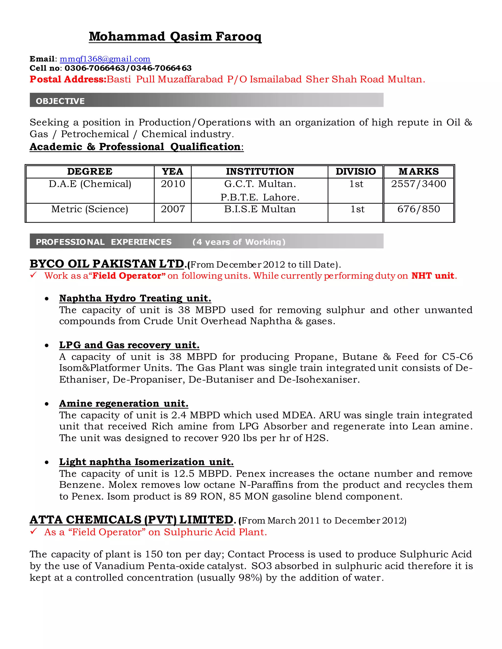 Application for, Refinery Operator. | DOCX