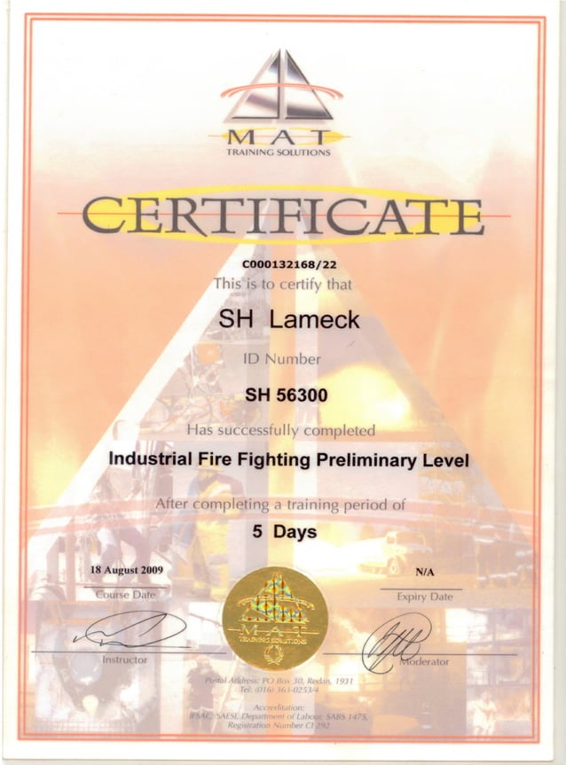 Certificate of Industrial Fire Fighting PDF