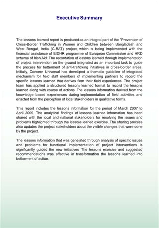 Lessions Learned Report (Cross-Border Anti-Trafficking Actions)