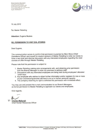 EHL Authorisation Letter