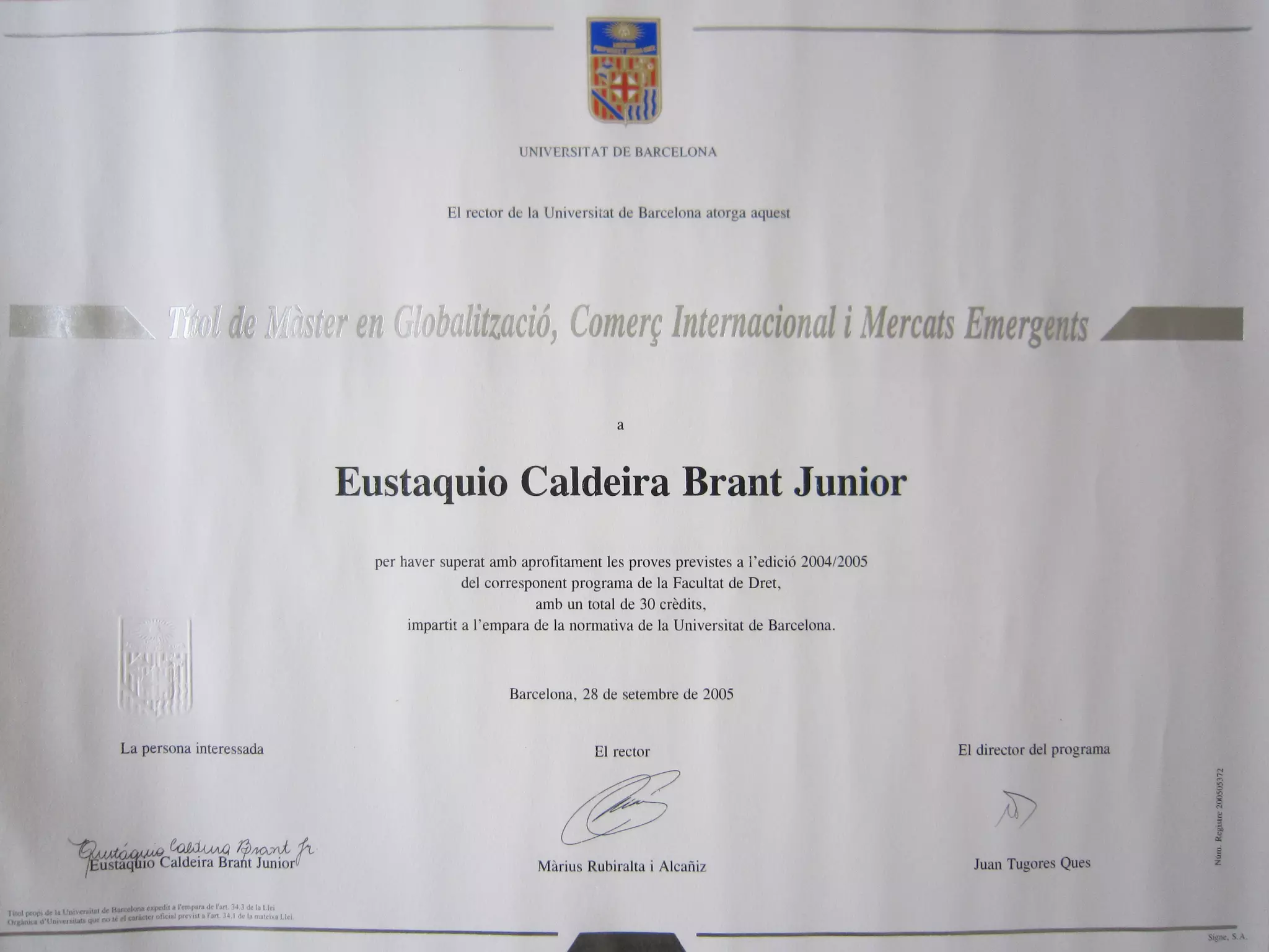 Master certificate - Universitat de Barcelona | PDF