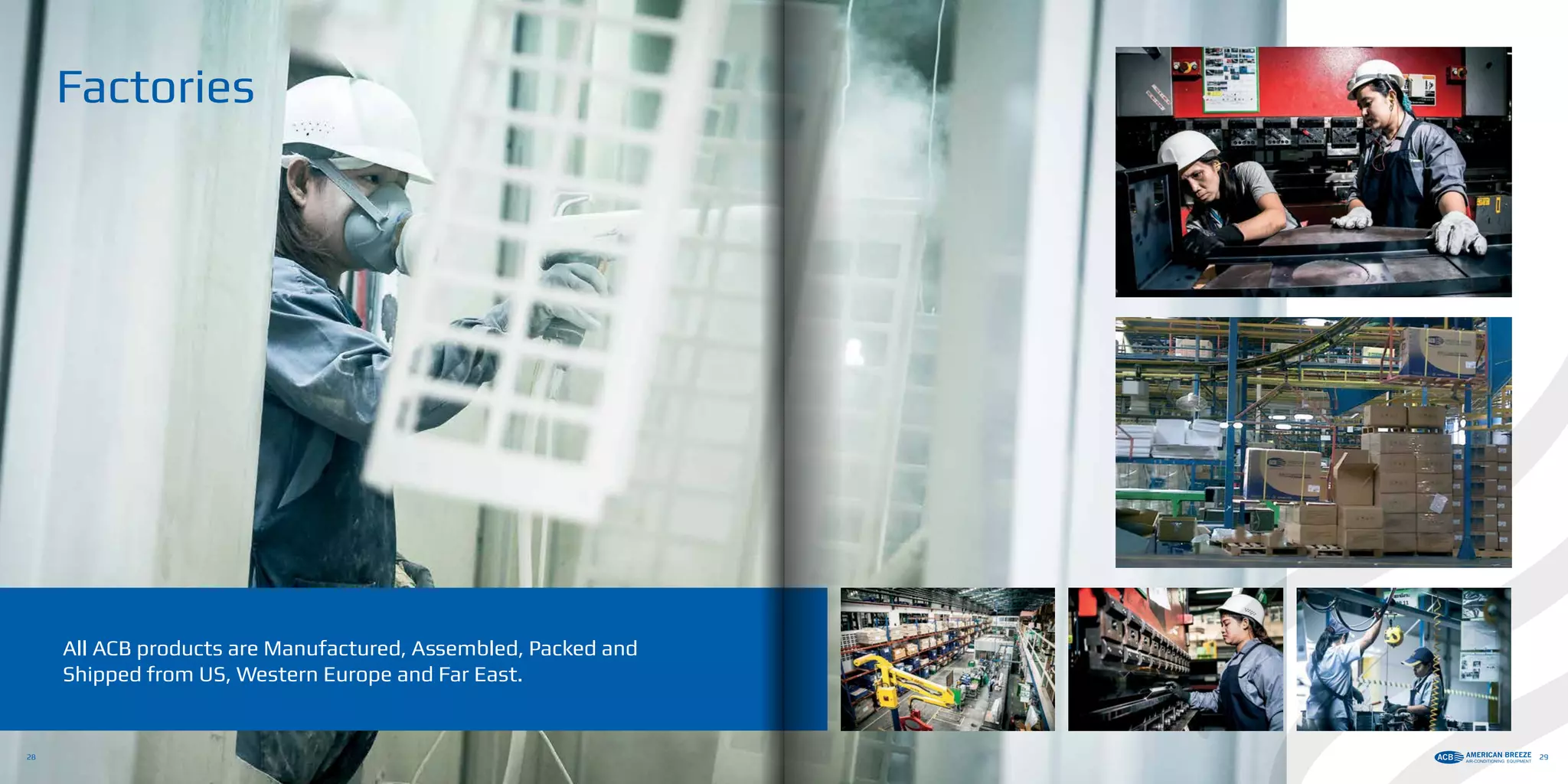 Factories
All ACB products are Manufactured, Assembled, Packed and
Shipped from US, Western Europe and Far East.
28 29
 