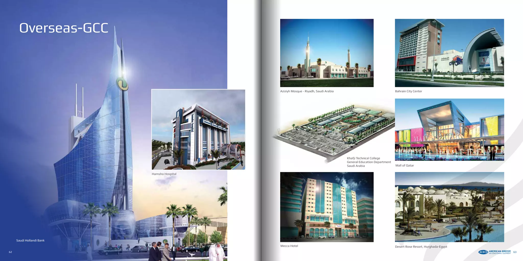 Overseas-GCC
Saudi Hollandi Bank
Hamsho Hospital
Bahrain City CenterAziziyh Mosque - Riyadh, Saudi Arabia
Mecca Hotel
Khafji Technical College
General Education Department
Saudi Arabia
Desert Rose Resort, Hurghada-Egypt
62 63
Mall of Qatar
 