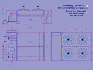 Hermetic Danfoss Compressors
Evaporator distances
55m horizontally
Condensing Unit with 2
and 4m above
 